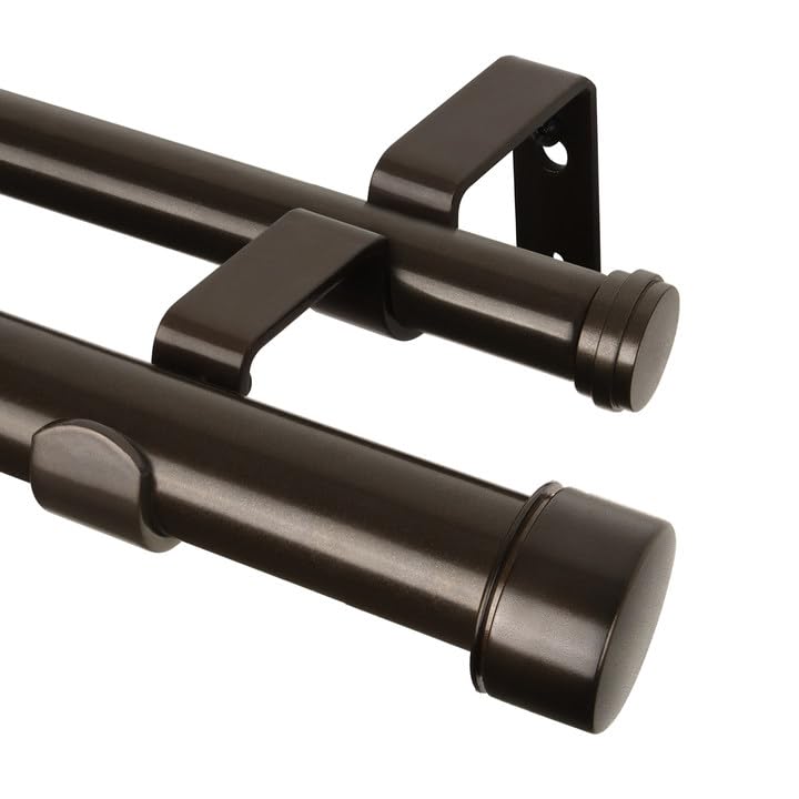 HOTOZON Barra de cortina de 2 niveles, 80-365 cm, barra de cortina doble con extremo clásico, barras de cortina extensibles de 25 mm con soportes para salón, cocina, dormitorio, bronce
