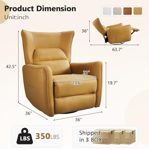 Image of HAOMARKETS 270Swivel Rocker Power Recliners for Adults, Faux Leather Electric Glider Rocking Recliner Chair with Overstuffed Backrest, Nursery Reclining Sofa for Living Room, Lemon Yellow