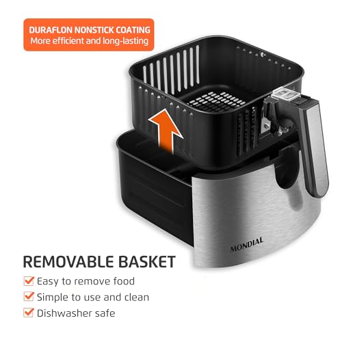 Mondial - Air Fryer Digital Visor Inox 5.3QT Capacity - High Power & Elegant Stainless Steel Finish - Black & Inox - Image 5