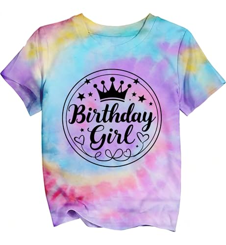 Image of YHHR Birthday Girl Shirt Tie Dye Girls Birthday Shirts 7-14 Year Kids Tops | Girls Birthday T Shirt, Cute B-Day Gifts Party Tops ,Birthday Outfits ,Letter Print Tees ,Graphic Short Sleeve Tee Tops