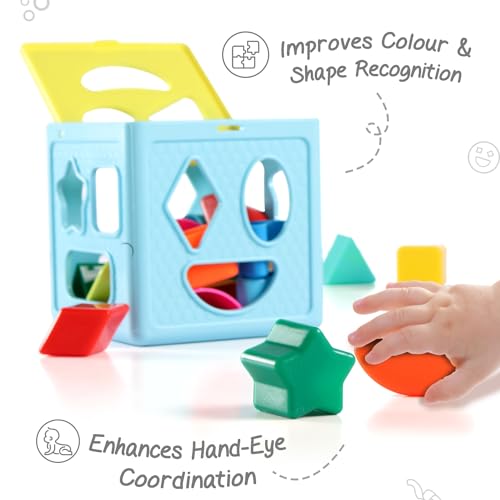 Image of INTELLIBABY Premium 18 Pcs Shape Sorter Cube-Montessori Sensory Learning & Stacking Toy for Babies & Toddlers 1-5 Years, Brain & Cognitive Development,Activity & Educational Toy for Kids,Birthday Gift
