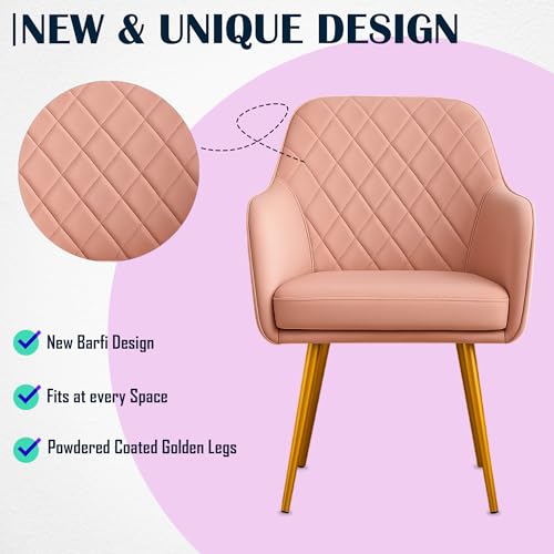 Image of Set of 2 Accent Chair for Living Room | Modern Armchair in Soft Velvet Fabric with Sturdy Legs | Premium Chair for Home Living Room Bedroom Restaurent | (Gold Legs, Pink Burfi Design)
