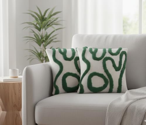 Image of Furnistitchs Premium Decorative Throw Cushion Pillow Cover Boho Home Decor - Living Room Bedroom Couch Sofa Cushion Covers 16 inch x 16 inch (2, Green Zigzag)