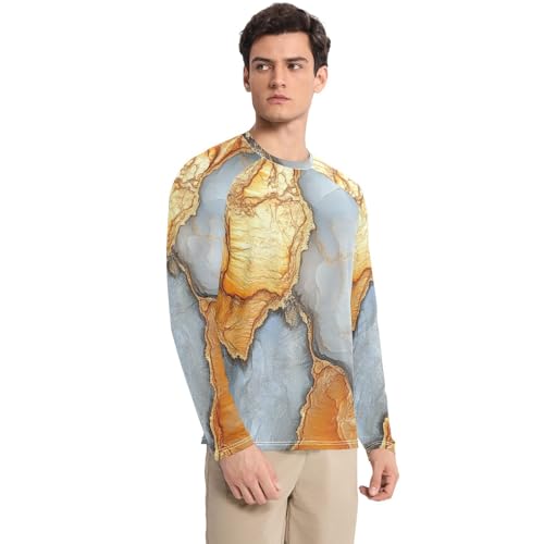 Marble Silver Orange Men's UPF 50+ Swim Shirts Classic Crew Neck Comfort UV Protective Clothing Water Fishing3