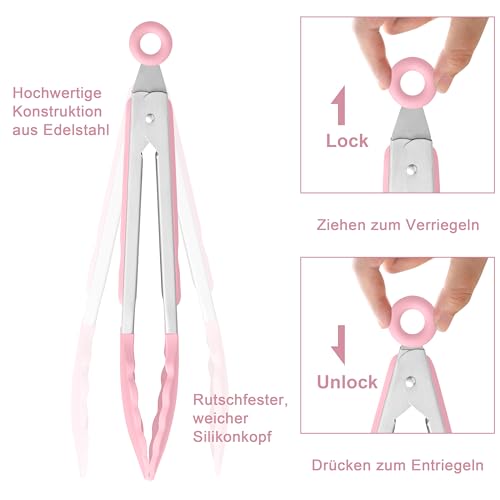 Homikit Küchenzange, Edelstahl Kochzange Grillzange 2er Set - Rosa – Ansicht 3