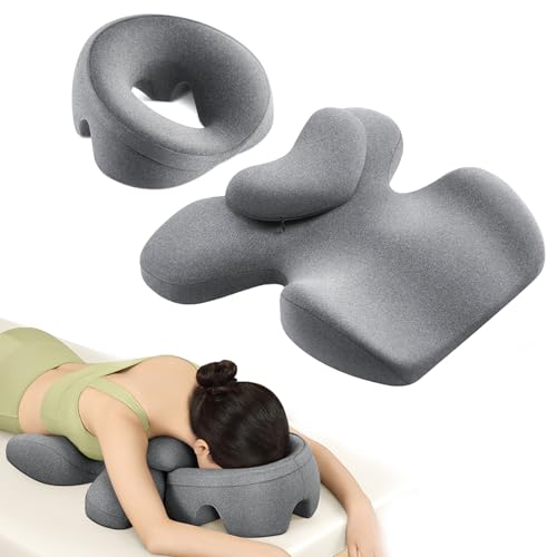 OSZZT Massage headrest for Bed a Chest and face Support Sleep Pillow is Suitable for Massage SPA and Sleep. Face Down for Eye Surgery After Surgery for Sleeping (Grey)
