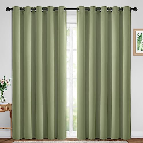 Yakamok 84 Inch Length Blackout Curtains for Bedroom, Light Blocking Drapes Room Darkening Thermal Insulated Solid Grommet Panels for Living Room, (70Wx84L, Sage Green, 2 Panels)