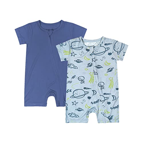 Image of Teach Leanbh Baby Boys Girls 2 Pack Bamboo Viscose Pajamas 2 Way Zipper Short Sleeve Romper Jumpsuit Sleep and Play