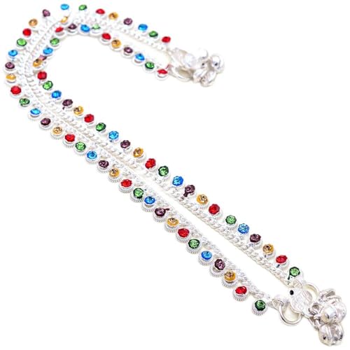 JewarHaat CZ Ad Silver Plated Indian Anklets for Women