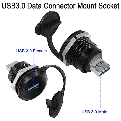 QIANRENON USB3.0 Male to Female Threaded Fixing Adapter 5Gbps Plug to Socket Round Waterproof Converter Data Connector Mount Socket for Data Transfer/Charging - Image 2
