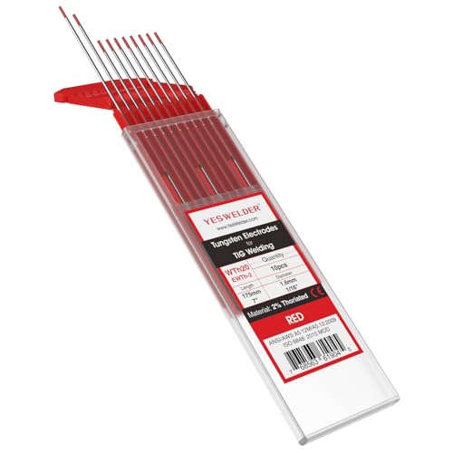 YESWELDER Soudage TIG Tungstène Électrode 2% thorié 1.6 mm x 175 mm (rouge, WT20/EWTh-2) 10 pk
