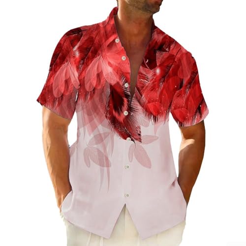 Party T Dress Up - Camisa de playa con estampado hawaiano para hombre, blusa de manga corta para vacaciones (XL rojo)