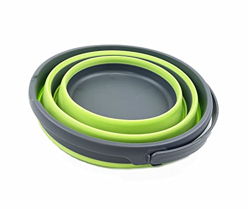 Image of SAMMART 10L (2.6 Gallon) Collapsible Plastic Bucket - Foldable Round Tub - Portable Fishing Water Pail - Space Saving Outdoor Waterpot, Size 33cm Dia (Grey /Grass Green)