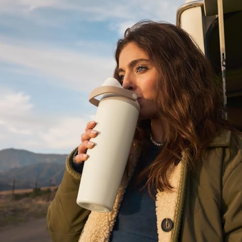 Image of KELVEE FreeSip Sway 900ml Insulated Stainless Steel Water Tumbler with Two-Way Spout & Straw, Bucket Handle, Leak-Proof BPA-Free Sports & Travel Sipper for School, Gym & Outdoor (Lightly Toasted)