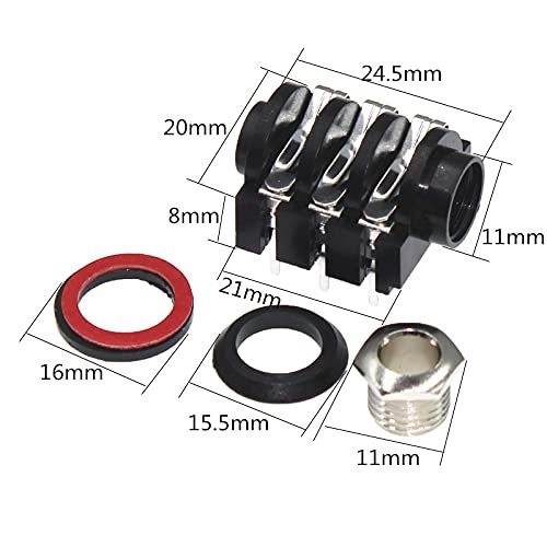 100pcs 1/4" 6.35 mm Stereo Audio Socket Jack Connector 6.5 mm PCB Solder Right Angle Tip Ring Sleeve TRS