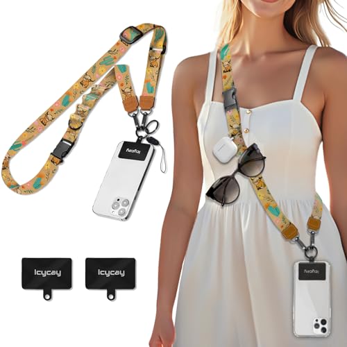 Icycay Phone Lanyard Crossbody, Highland Cow Cell Phone Strap for Around The Neck Adjustable, Western Teacher Anti Theft Cute Lanyard for iPhone Case ID Holder Keys Accessories Travel Essential
