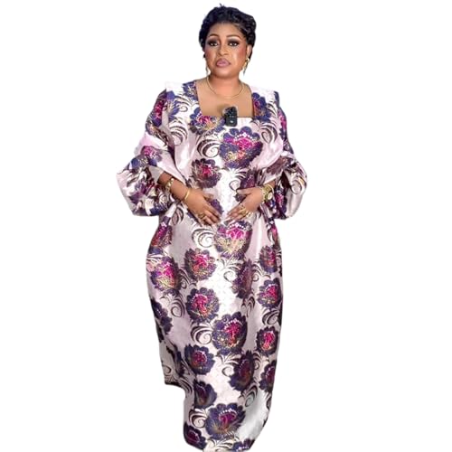 Image of HD African Print Dress for Woman Embroidery Pattern Maxi Dress
