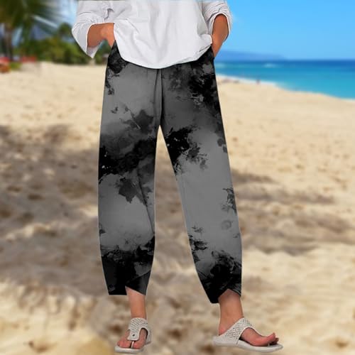 Women's Casual Pants Summer Loose Fit Elastic Waist Flowy Beach Vacation Travel Inverted V Hem Lightweight3