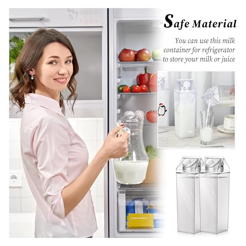 Image of 1000ML Milk Carton Water Bottle, Clear Plastic Milk Box Portable Leakproof Square Juice Bottle for Outdoor Sports Travel Camping (4 Pcs)