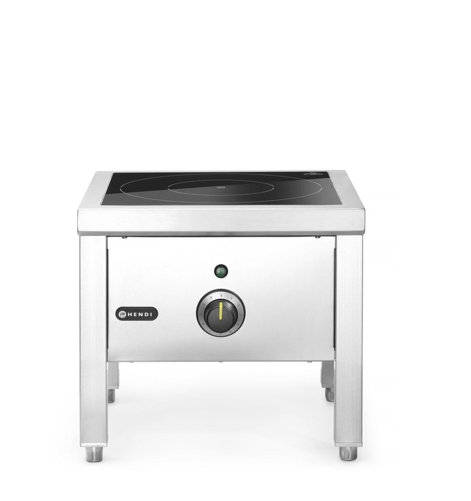 HENDI Plaque à Induction Professionnelle 5000W, Réchaud Hokker Haute Puissance avec 11 Niveaux, 400V, 400x400x(H)​380mm, Acier Inoxydable
