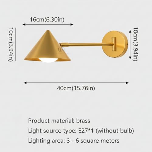 Image of Designer Cone Wall-Mounted Spotlight|Adjustable Arm Bedside Lamp for Ambient & Reading Lighting, Perfect for Bedroom, Office, Living Room, Hotels|Gold