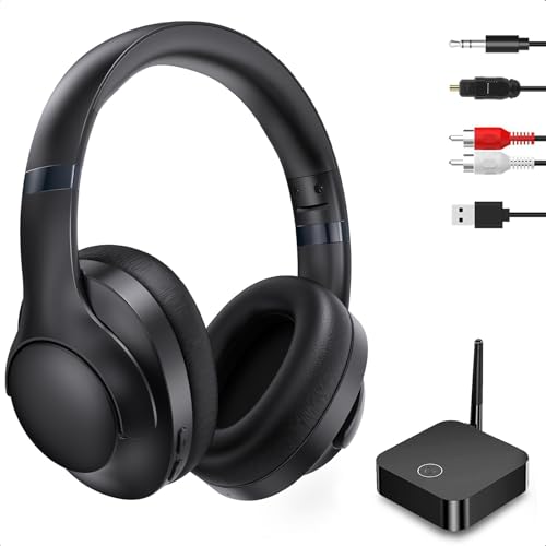 LETSACTIV Wireless Kopfhörer zum Fernsehen mit Sender, Over-Ear Bluetooth 5.3 TV-Headset für Senioren,295ft Reichweite mit optischen, AUX, RCA und USB, hohe Lautstärke, Keine Verzögerung,Holzkohle
