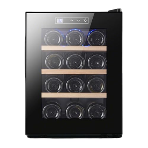 GLWABOMARS Mini Nevera de 12 Botellas para Bar casero, Puerta de Cristal, Control de Temperatura 12-18℃, tamaño Compacto All-BeechwoodEdition