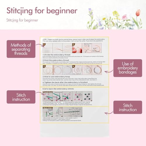 Image of 4 Pack Embroidery kit for Beginners Adults DIY Starter Kit, Cross Stitch Kits with Flower Stamped Patterns, Embroidery Hoop, Tools,Colorful Threads,Step by Step Instructions,Hand Craft Lover Gift