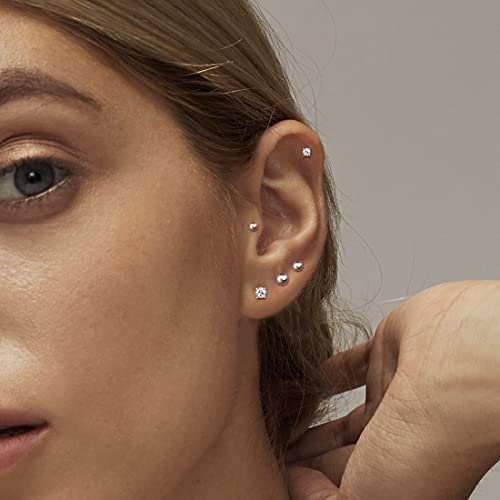 Hayoso 6 Pairs Sterling Silver Stud Earrings For Women, Cubic Zirconia Stud Earrings, Tiny Ball Stud Hypoallergenic Earrings, Small Tragus Cartilage Earrings Set For Men Girls 2Mm,3Mm,4Mm #TOP3