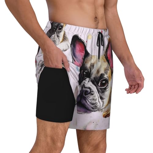 Men's Swim Trunks Quick Dry Board Shorts French Little Bulldog Beach Shorts with Pocket Bathing Suits for Men2