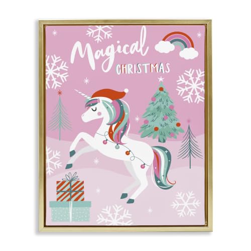 Magical Christmas Pink Unicorn, 17 x 21 Inch Canvas in Floater Frame