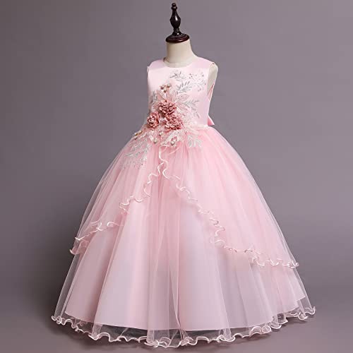 Flower Girl Dresses Embroidered 3D Floral Beads Applique Maxi Princess Wedding Party Bridesmaid Pageant Communion Formal Gown2