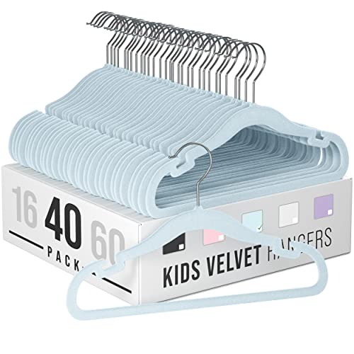 Image of Clothes Baby Hangers for Closets - Unique Notches for Non Slip. Heavy-Duty Velvet Kids & Toddler Hangers for Closet | Ultra Thin Design for Space Saving. Ganchos De Ropa para Bebe (40 Pack Blue)