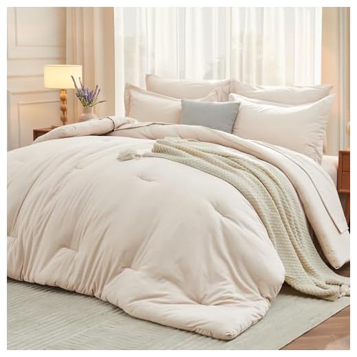 31+ Inspiring Brown and Cream Bedroom Decor Ideas 3 MUXHOMO 7 Pieces Queen Comforter Set, Soft Bed in a Bag Queen Size, All Season Bedding Set with Comforter, Flat Sheet, Fitted Sheet, Pillowcases & Shams, Beige