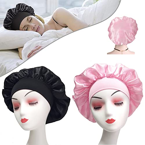 MUFEKUM Hair Bonnet for Sleeping Wide Band Satin Bonnet, Night Sleep Cap Silk Bonnet