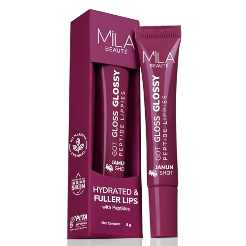 Image of Mila Beaute Peptide Lip Gloss Balm I With SPF & Hyaluronic Acid I Plump & Fuller Lips I Hydrating & Shiny Lip Balm Non Sticky I Highly Pigmented I Soft & Nourished Lips - Jamun Shot