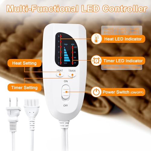 Image of Deepsoon Heating Pad,Electric Heating Pads for Back,Neck,Moist Heating Pad for Abdomen Shoulder Knee Legs,Dry /Moist Heat&Auto Shut Off,Mother's Day Birthday for Men and Women,Brown,24x20 Inch
