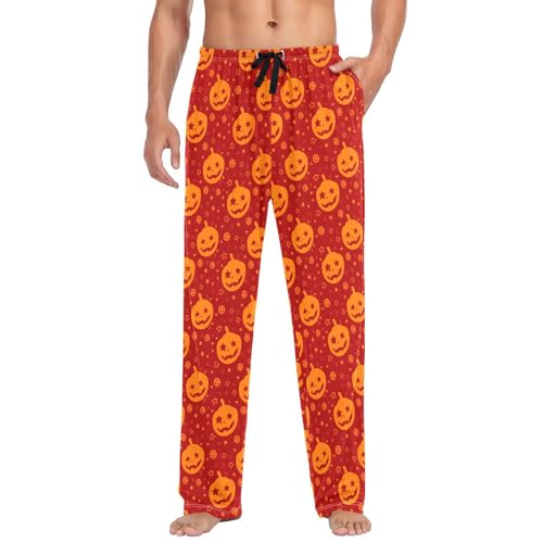 Halloween Pumpkin Star Red Men's Pajama Pants Cotton Sleep Bottoms with Drawstring A2304517