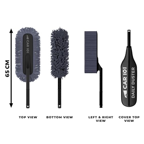 Image of CAR101 Daily Use Twisted Loop Microfibre Car Duster | Microfibre Bristles | Scratch-Free Cleaning | Ergonomic Grip Handle | Reusable Car Cleaning Brush | Easy Dust Removal for Car & Bike - Grey