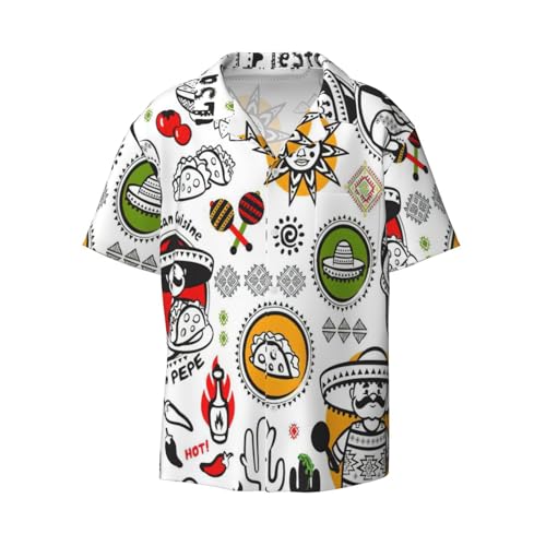 KoloQren Camicia da uomo con stampa di simboli di salsa messicana hawaiana, casual, a maniche corte, con bottoni, vestibilità ampia, spiaggia, resort, viaggi, nero, M