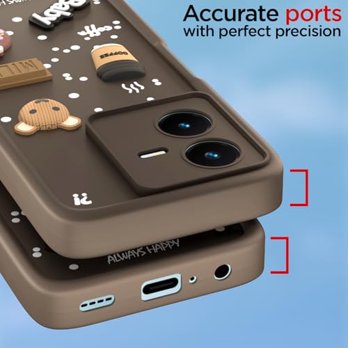 Image of Pikkme Back Cover for Vivo Y22 | Cute Fun Cartoon 3D Bear Silicone Full Body Protection Bumper Cover (Brown)