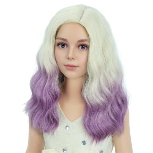 Image of PATTNIUM Girls Purple Ombre Short Curly Wavy Wigs Kids Side Part Shoulder Length Heat Resistant Synthetic Wig Halloween Cosplay Costume Party Wigs