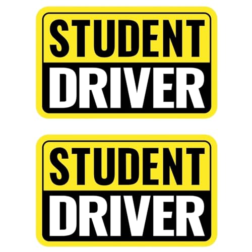 Image of 2 Pack Student Driver Magnet & New Driver Car Magnet - Removable Reflective Stickers No Residue, Automotive Safety Stickers, Magnetic Decal (Yellow /Black-Student)