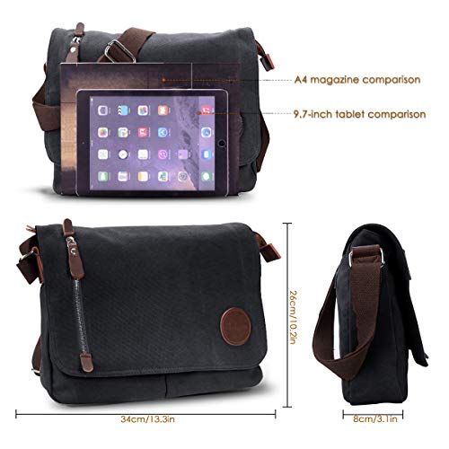 CHEREEKI Schoudertas Heren, Canvas Messenger Bag met Veel Zakken, Rits en Brede Band, Canvas Tas voor Werk, School, Reizen en Dagelijks Gebruik (Geschikt voor 13,3-inches Laptop) - Image 4