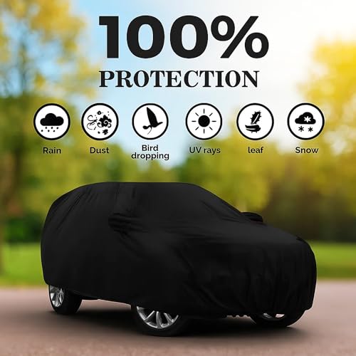 Image of Sulfar 100% Water Resistant Car Body Cover Compatible with Mirror & Antenna Pockets for Mitsubishi Outlander (Triple Stitched, Full Bottom Elastic, Black)
