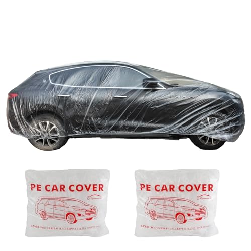 Image of 2PCS Disposable Car Cover, 15.7x24.7 ft Clear Plastic Car Cover with Elastic Band, Waterproof Car Snow Cover All Weather, Outdoor Full Exterior Covers for Automobiles SUV