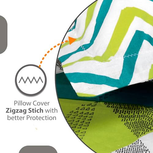 Divine Casa Bedsheet for Single Size Bed 144 TC Cotton Bedsheet for Single Size Bed with 1 Pillow Cover (145 X 223 cm) Geometric Aqua Lime Cotton Bedsheet