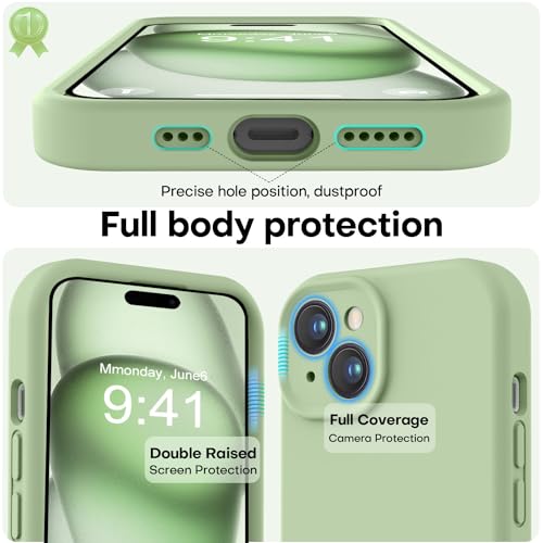 Image of LOVE 3000 Compatible with iPhone 15 Case, [Smooth Silicone Full Coverage Camera] [8ft Drop Protection], Soft Microfiber Lining Full Body Protective Case for iPhone 15 6.1 inch - Matcha