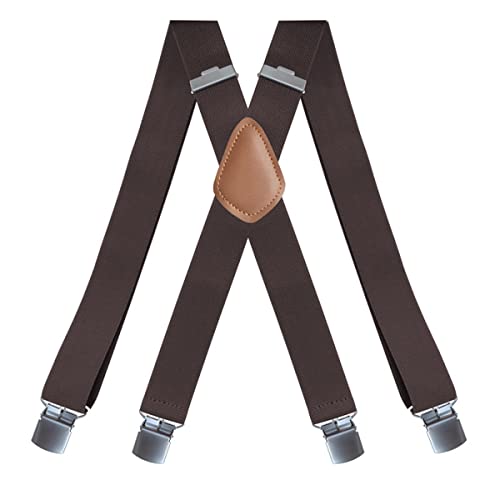 Liaoziyuan159 Elastic Mens Braces X Back With 4 Clips Adjustable Suspenders For Men Heavy Duty DMZJ (Deep Brown)