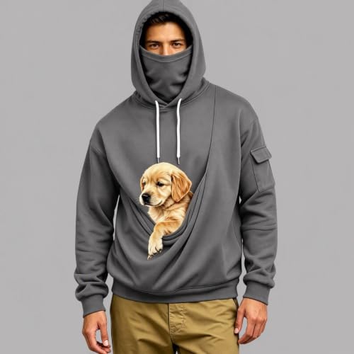 Mens Pet Pouch Hoodie Drawstring Pullover Fleece Hood Face Mask Sweatshirt - image 4
